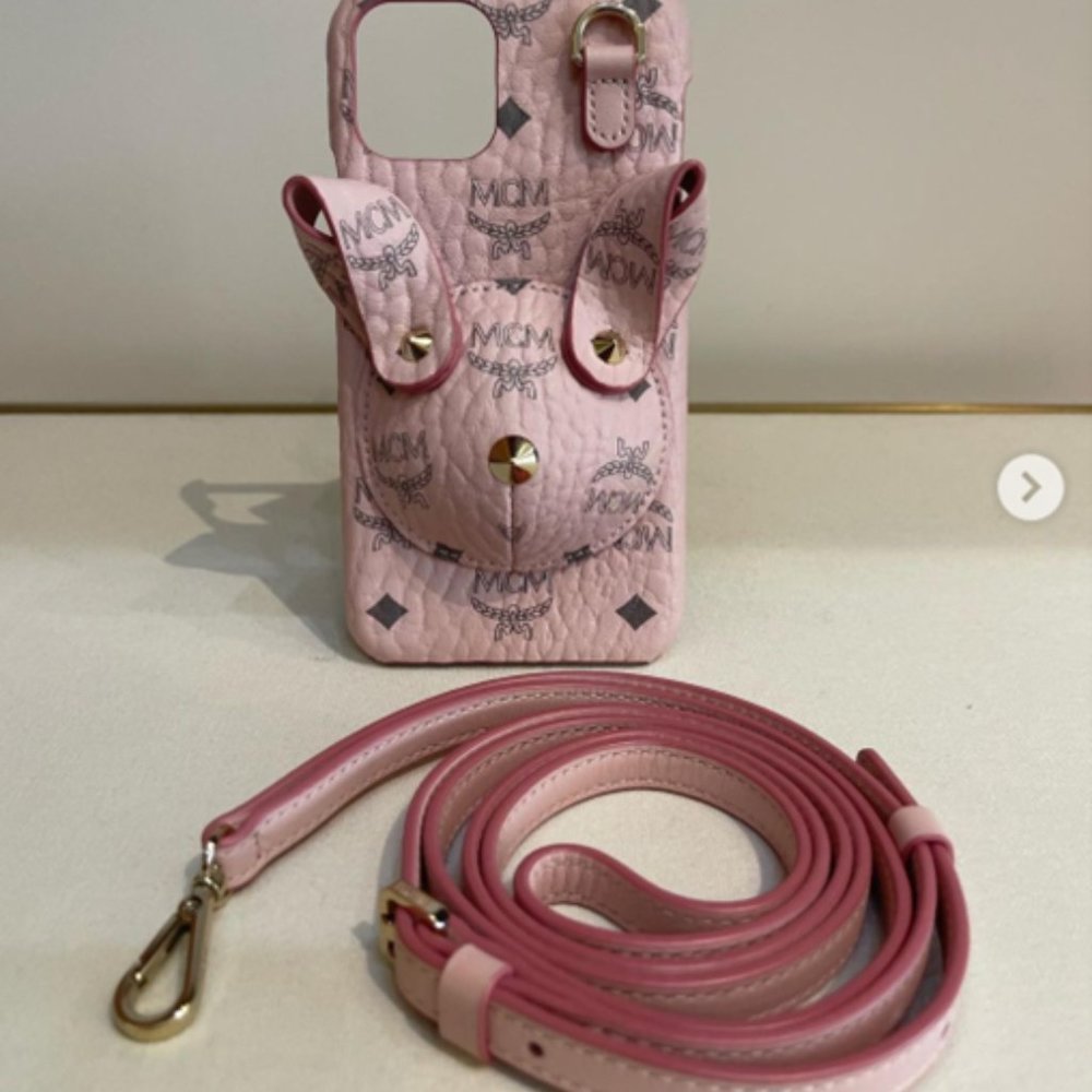 New MCM Powder Pink Rabbit iPhone 11 Pro Case With Strap